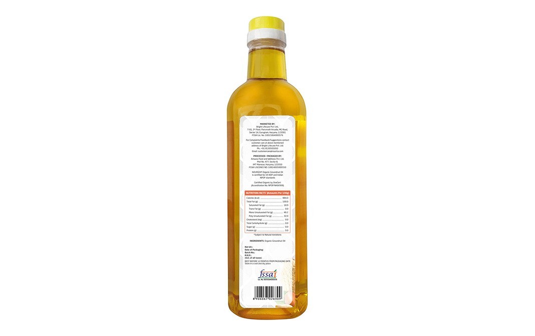 Nouriza Organic Groundnut Cold Pressed Oil   Glass Bottle  1 litre